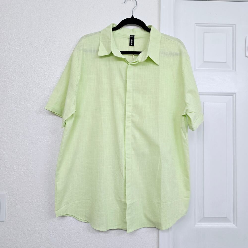 NWT Men’s Linen Cotton Short Sleeve Button-Up Shirt Light Lime Green Summer XL